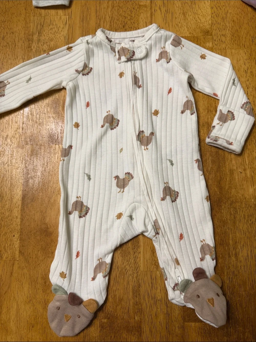 Carter's Cream Ribbed Footed One-Piece with Turkey Print